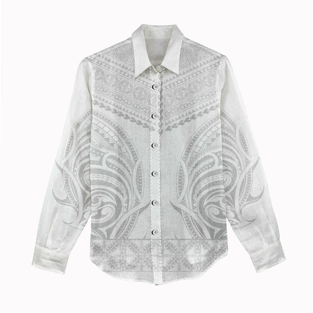 Niue White Sunday Women Casual Shirt Aho Tapu Fanau Hiapo Pattern LT14 - Polynesian Pride