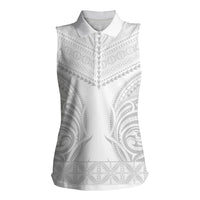 Niue White Sunday Women Sleeveless Polo Shirt Aho Tapu Fanau Hiapo Pattern LT14 Female White - Polynesian Pride