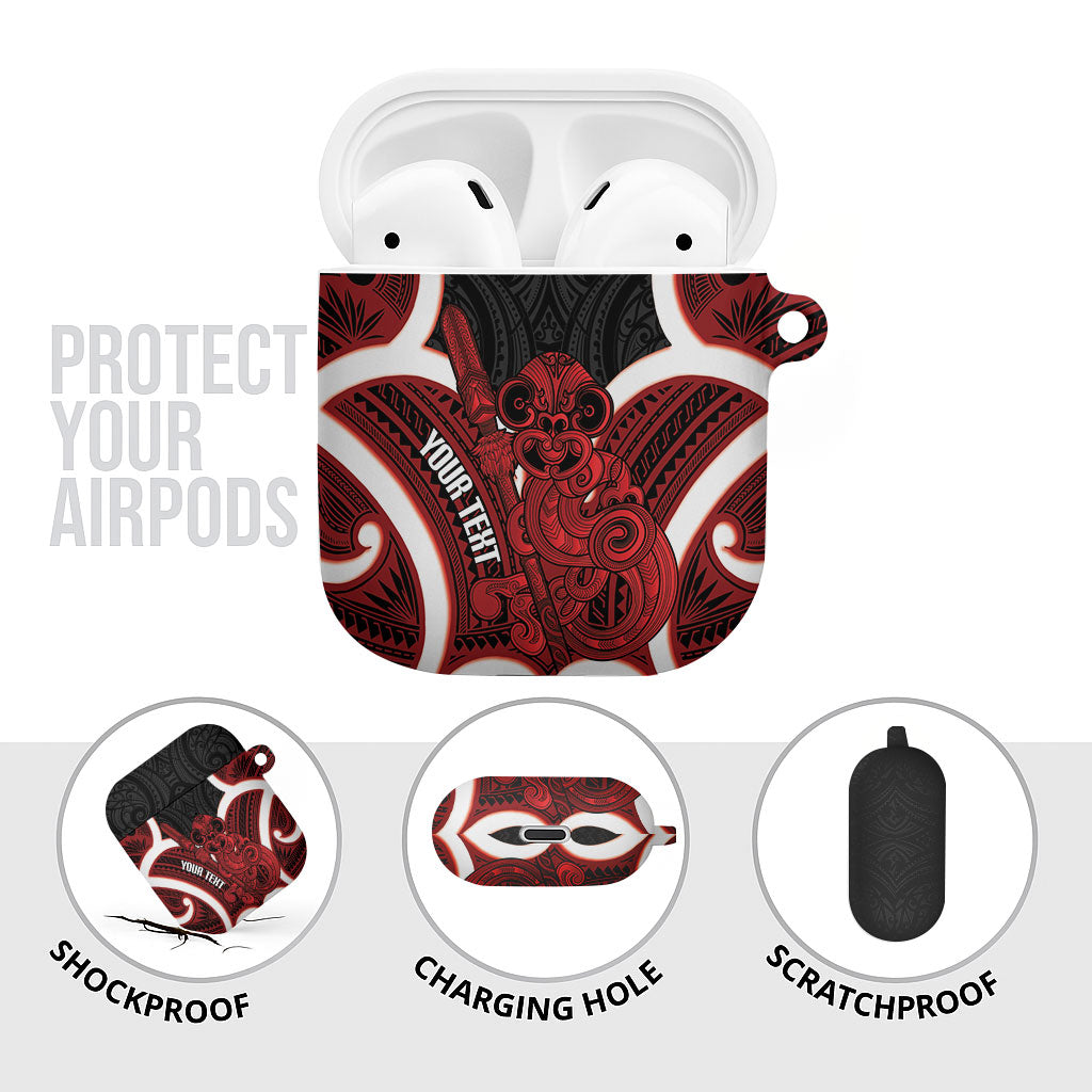Whero Aotearoa Atua Tumatauenga Personalised AirPods Case Maori God Of War Tiki With Taiaha LT14 - Polynesian Pride