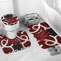 Whero Aotearoa Atua Tumatauenga Personalised Bathroom Set Maori God Of War Tiki With Taiaha LT14 Mat Set Only (3 pcs) One Size Red - Polynesian Pride