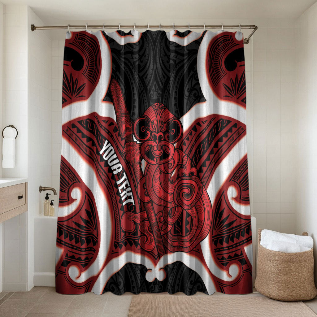 Whero Aotearoa Atua Tumatauenga Personalised Bathroom Set Maori God Of War Tiki With Taiaha LT14 Shower Curtain Only Red - Polynesian Pride