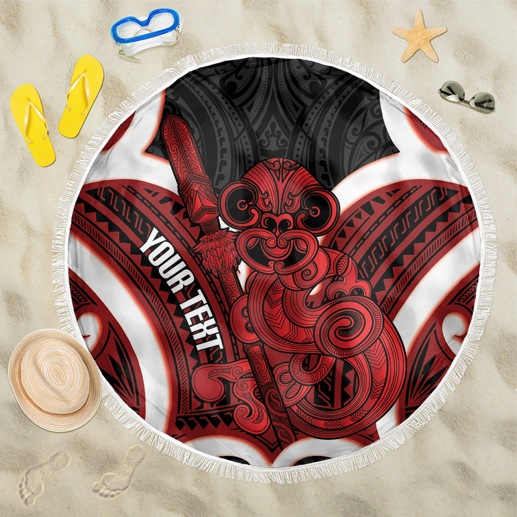 Whero Aotearoa Atua Tumatauenga Personalised Beach Blanket Maori God Of War Tiki With Taiaha LT14 One Size 150cm Red - Polynesian Pride