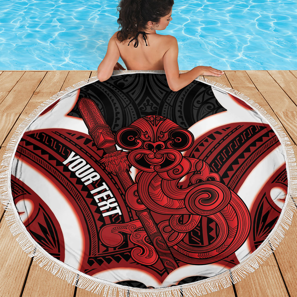 Whero Aotearoa Atua Tumatauenga Personalised Beach Blanket Maori God Of War Tiki With Taiaha LT14 - Polynesian Pride