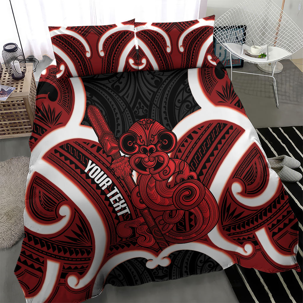 Whero Aotearoa Atua Tumatauenga Personalised Bedding Set Maori God Of War Tiki With Taiaha LT14 - Polynesian Pride