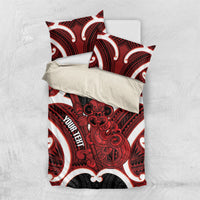 Whero Aotearoa Atua Tumatauenga Personalised Bedding Set Maori God Of War Tiki With Taiaha LT14 US Twin 172cm x 218cm Red - Polynesian Pride