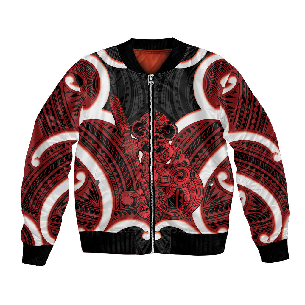 Whero Aotearoa Atua Tumatauenga Personalised Bomber Jacket Maori God Of War Tiki With Taiaha