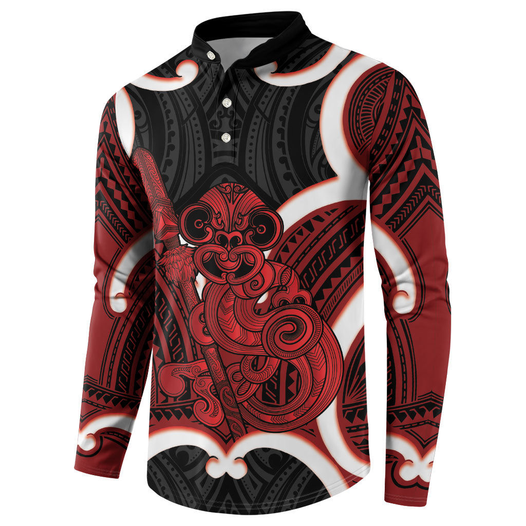 Whero Aotearoa Atua Tumatauenga Personalised Button Sweatshirt Maori God Of War Tiki With Taiaha LT14 - Polynesian Pride