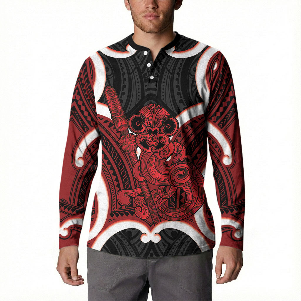 Whero Aotearoa Atua Tumatauenga Personalised Button Sweatshirt Maori God Of War Tiki With Taiaha LT14 - Polynesian Pride