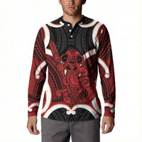 Whero Aotearoa Atua Tumatauenga Personalised Button Sweatshirt Maori God Of War Tiki With Taiaha LT14 - Polynesian Pride