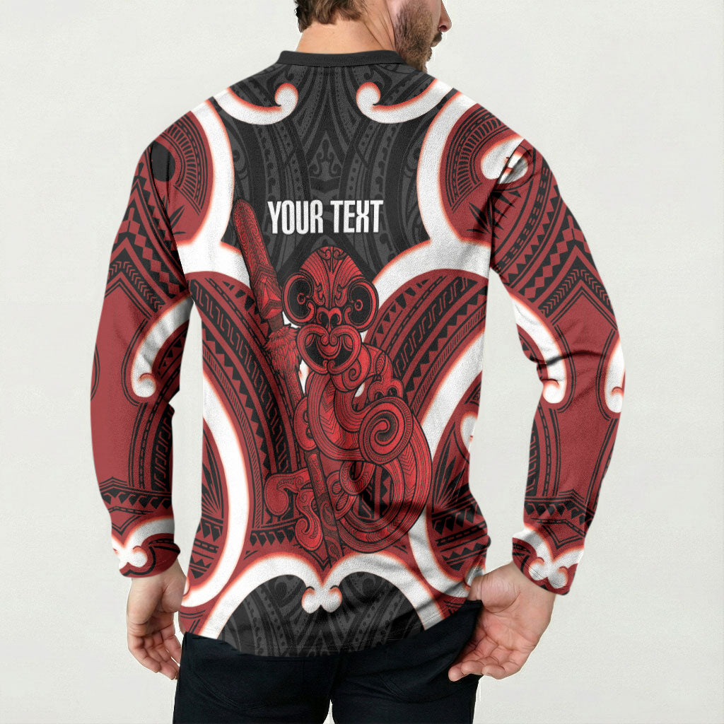 Whero Aotearoa Atua Tumatauenga Personalised Button Sweatshirt Maori God Of War Tiki With Taiaha LT14 - Polynesian Pride