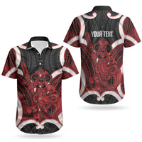 Whero Aotearoa Atua Tumatauenga Personalised Couples Matching Off Shoulder Maxi Dress and Hawaiian Shirt Maori God Of War Tiki With Taiaha LT14 - Polynesian Pride