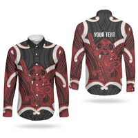 Whero Aotearoa Atua Tumatauenga Personalised Couples Matching Puletasi and Long Sleeve Button Shirt Maori God Of War Tiki With Taiaha LT14 - Polynesian Pride