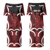 Whero Aotearoa Atua Tumatauenga Personalised Couples Matching Puletasi and Long Sleeve Button Shirt Maori God Of War Tiki With Taiaha LT14 - Polynesian Pride