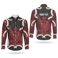 Whero Aotearoa Atua Tumatauenga Personalised Couples Matching Short Sleeve Bodycon Dress and Long Sleeve Button Shirt Maori God Of War Tiki With Taiaha LT14 - Polynesian Pride