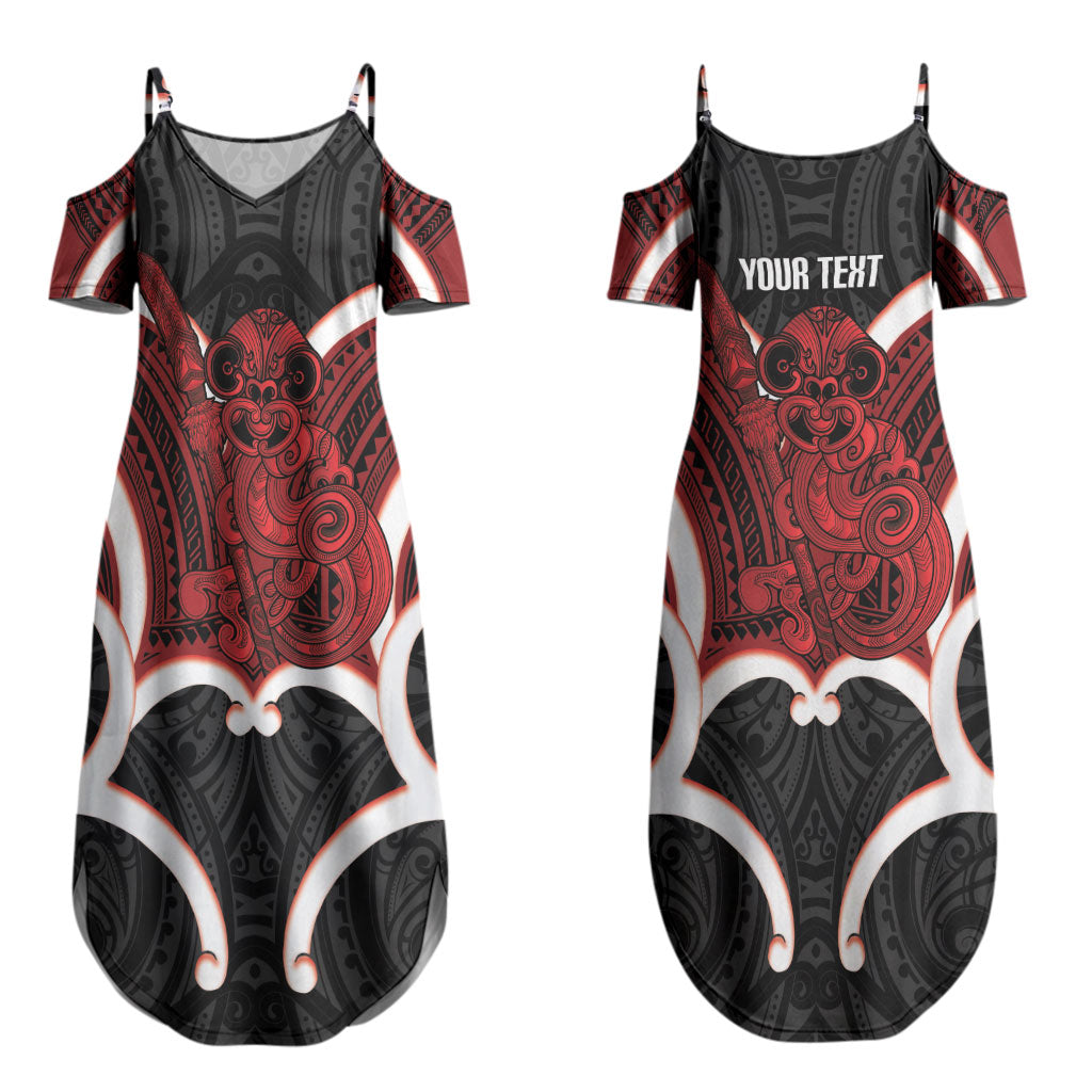 Whero Aotearoa Atua Tumatauenga Personalised Couples Matching Summer Maxi Dress and Hawaiian Shirt Maori God Of War Tiki With Taiaha LT14 - Polynesian Pride