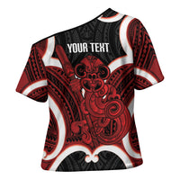 Whero Aotearoa Atua Tumatauenga Personalised Cross Shoulder Shirt Maori God Of War Tiki With Taiaha