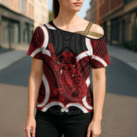 Whero Aotearoa Atua Tumatauenga Personalised Cross Shoulder Shirt Maori God Of War Tiki With Taiaha