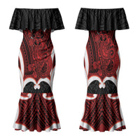 Whero Aotearoa Atua Tumatauenga Personalised Family Matching Mermaid Dress and Hawaiian Shirt Maori God Of War Tiki With Taiaha