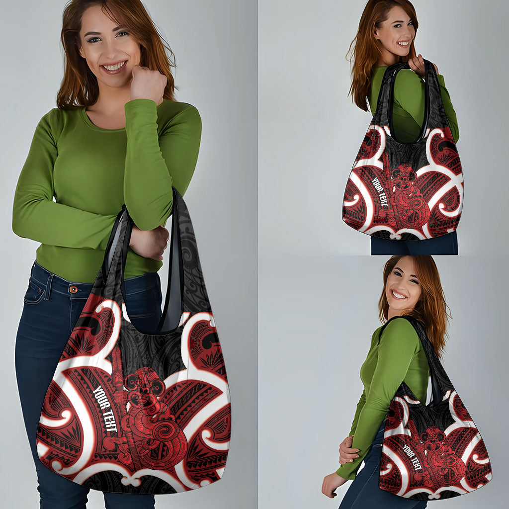 Whero Aotearoa Atua Tumatauenga Personalised Grocery Bag Maori God Of War Tiki With Taiaha LT14 - Polynesian Pride