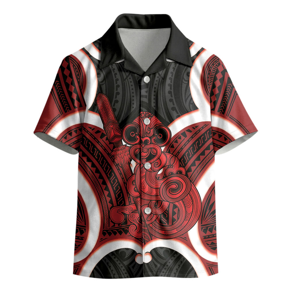 Whero Aotearoa Atua Tumatauenga Personalised Kid Hawaiian Shirt Maori God Of War Tiki With Taiaha LT14 - Polynesian Pride