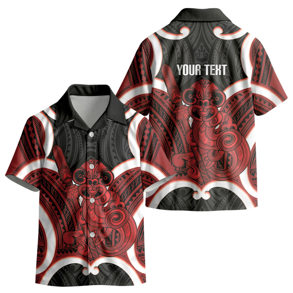 Whero Aotearoa Atua Tumatauenga Personalised Kid Hawaiian Shirt Maori God Of War Tiki With Taiaha LT14 - Polynesian Pride