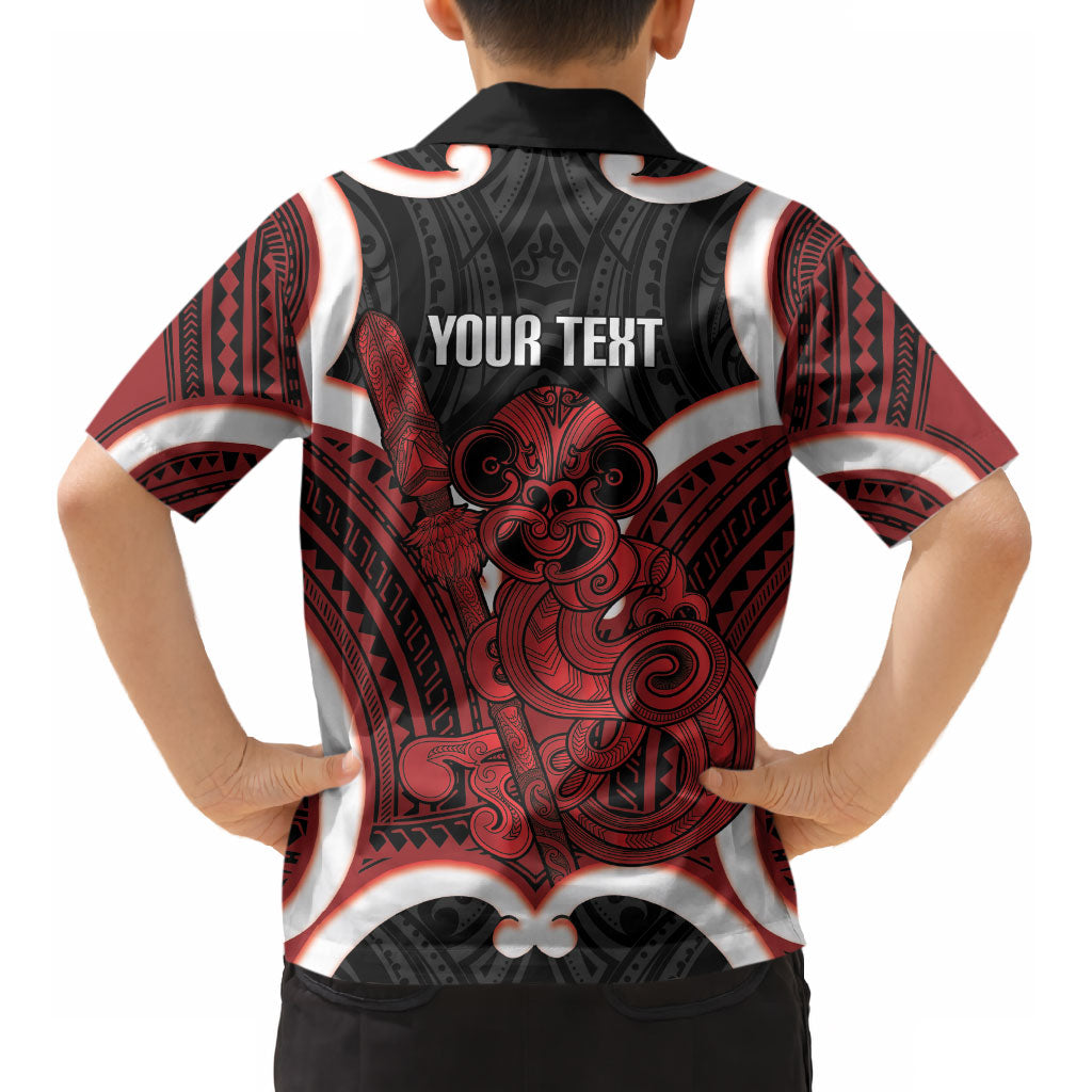 Whero Aotearoa Atua Tumatauenga Personalised Kid Hawaiian Shirt Maori God Of War Tiki With Taiaha LT14 - Polynesian Pride