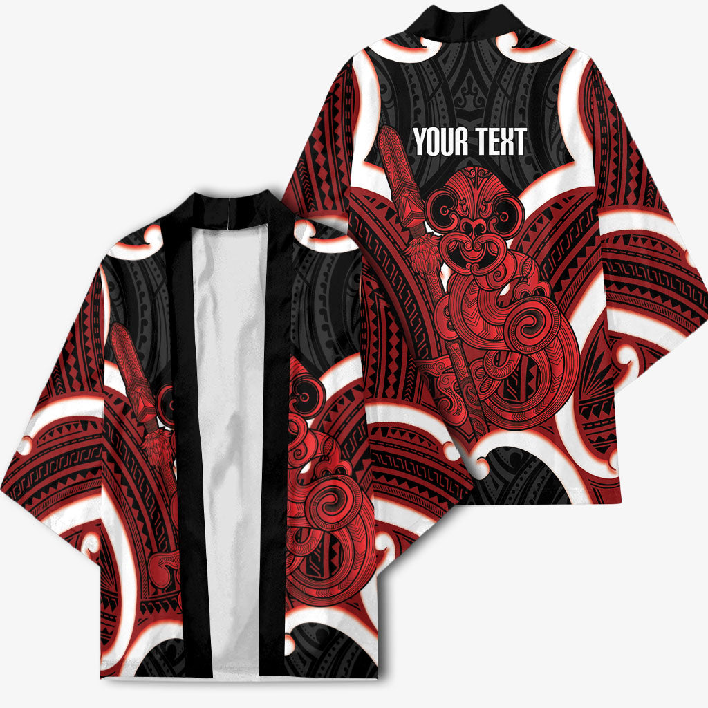 Whero Aotearoa Atua Tumatauenga Personalised Kimono Maori God Of War Tiki With Taiaha LT14 - Polynesian Pride