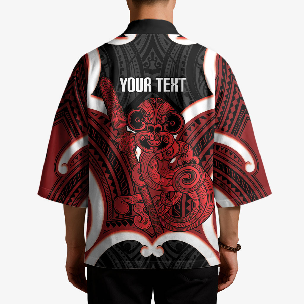 Whero Aotearoa Atua Tumatauenga Personalised Kimono Maori God Of War Tiki With Taiaha LT14 - Polynesian Pride
