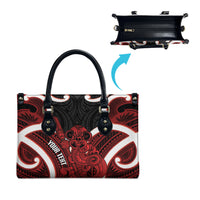 Whero Aotearoa Atua Tumatauenga Personalised Leather Bag Maori God Of War Tiki With Taiaha LT14 - Polynesian Pride