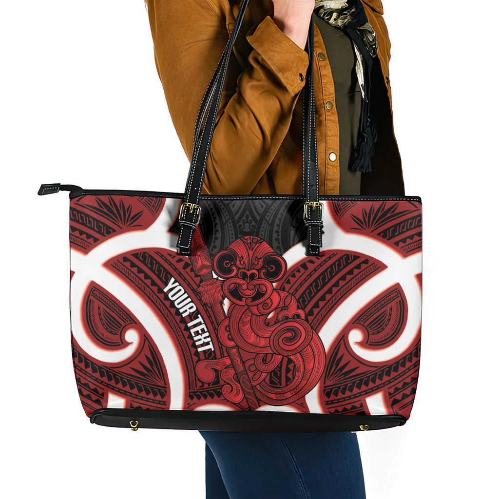 Whero Aotearoa Atua Tumatauenga Personalised Leather Tote Bag Maori God Of War Tiki With Taiaha LT14 - Polynesian Pride