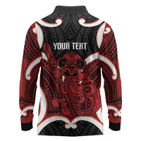 Whero Aotearoa Atua Tumatauenga Personalised Long Sleeve Polo Shirt Maori God Of War Tiki With Taiaha LT14 - Polynesian Pride