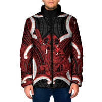 Whero Aotearoa Atua Tumatauenga Personalised Padded Jacket Maori God Of War Tiki With Taiaha LT14 Men Red - Polynesian Pride