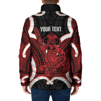 Whero Aotearoa Atua Tumatauenga Personalised Padded Jacket Maori God Of War Tiki With Taiaha LT14 - Polynesian Pride
