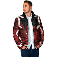 Whero Aotearoa Atua Tumatauenga Personalised Padded Jacket Maori God Of War Tiki With Taiaha LT14 - Polynesian Pride