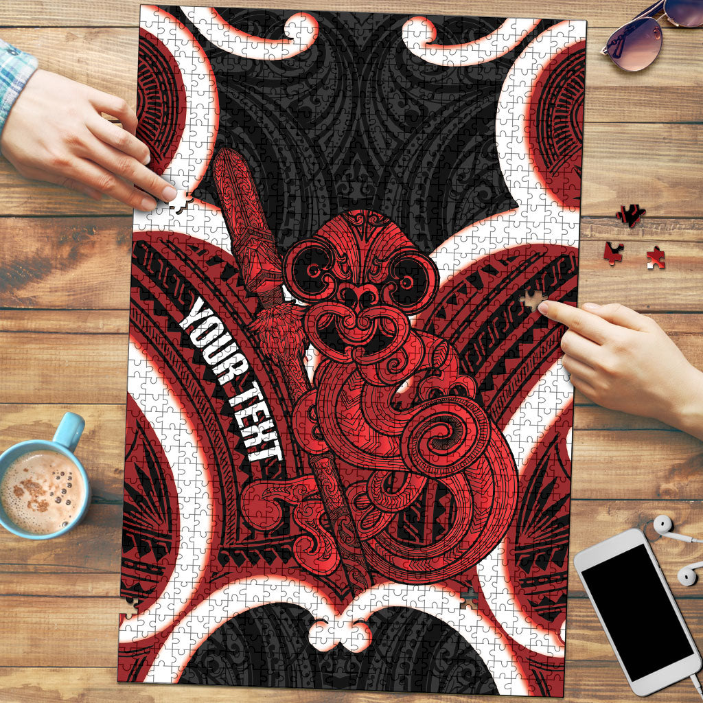Whero Aotearoa Atua Tumatauenga Personalised Puzzle Maori God Of War Tiki With Taiaha LT14 Red - Polynesian Pride