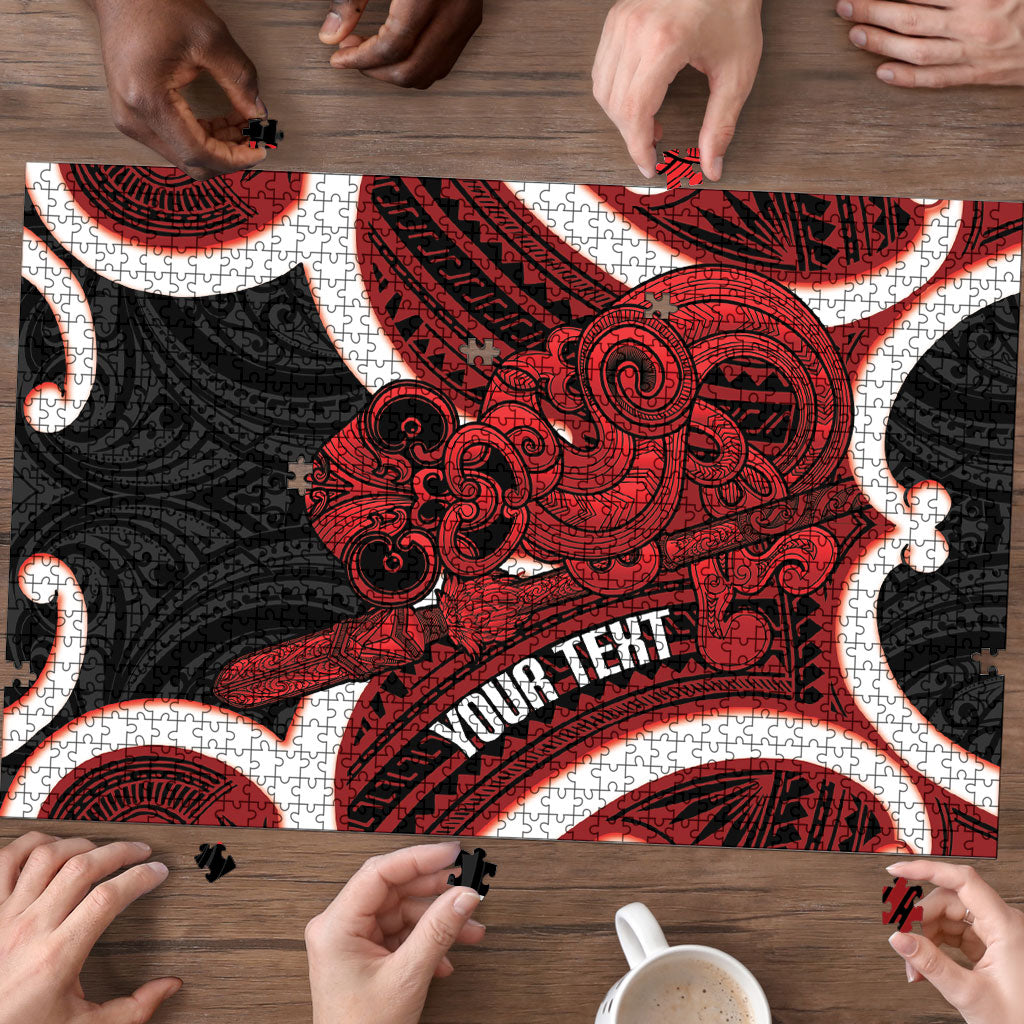 Whero Aotearoa Atua Tumatauenga Personalised Puzzle Maori God Of War Tiki With Taiaha LT14 - Polynesian Pride