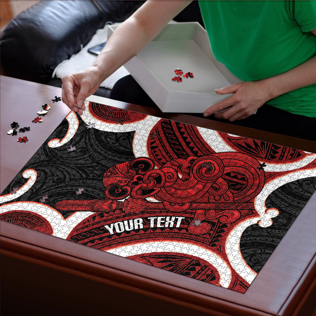Whero Aotearoa Atua Tumatauenga Personalised Puzzle Maori God Of War Tiki With Taiaha LT14 - Polynesian Pride