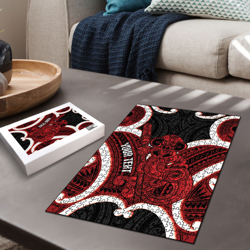 Whero Aotearoa Atua Tumatauenga Personalised Puzzle Maori God Of War Tiki With Taiaha LT14 - Polynesian Pride