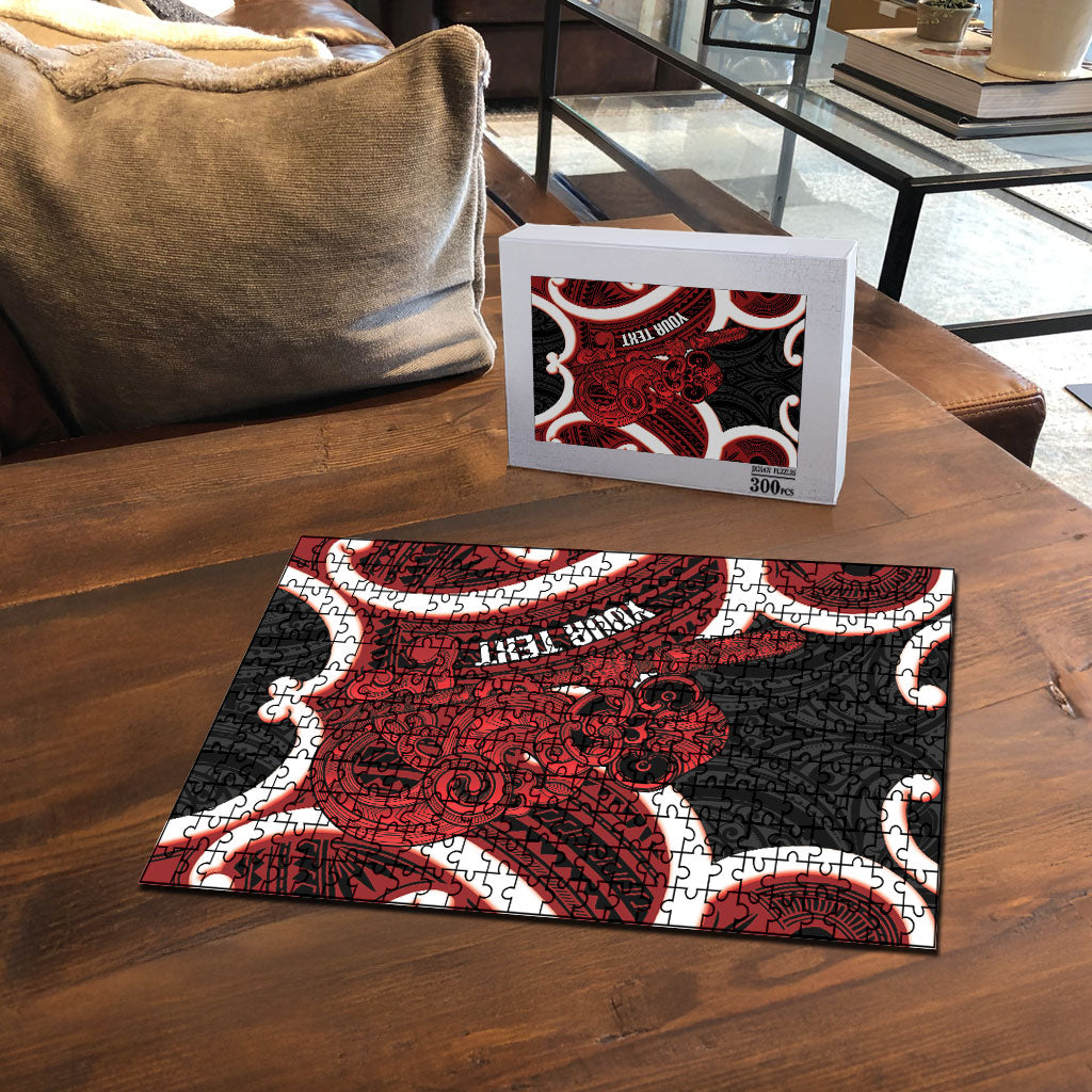 Whero Aotearoa Atua Tumatauenga Personalised Puzzle Maori God Of War Tiki With Taiaha LT14 - Polynesian Pride