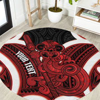 Whero Aotearoa Atua Tumatauenga Personalised Round Carpet Maori God Of War Tiki With Taiaha LT14 Red - Polynesian Pride