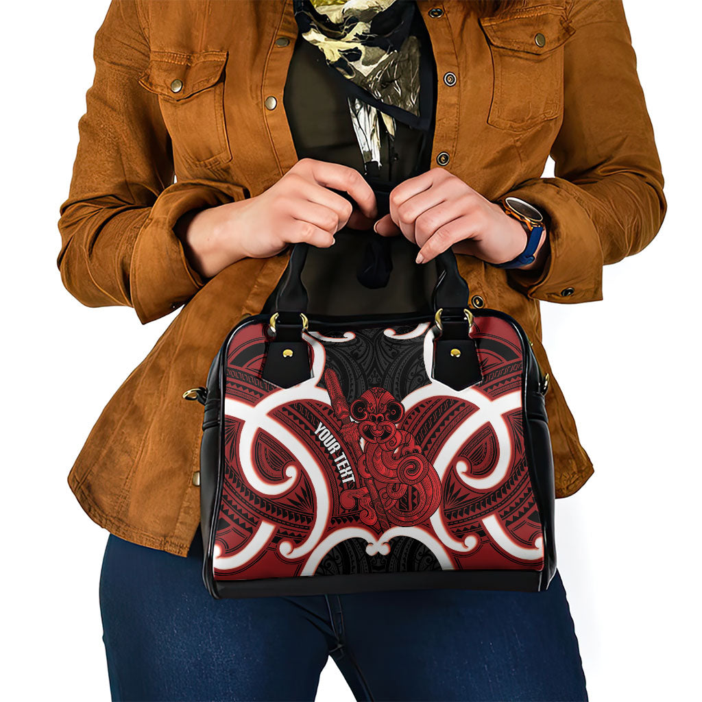 Whero Aotearoa Atua Tumatauenga Personalised Shoulder Handbag Maori God Of War Tiki With Taiaha LT14 - Polynesian Pride