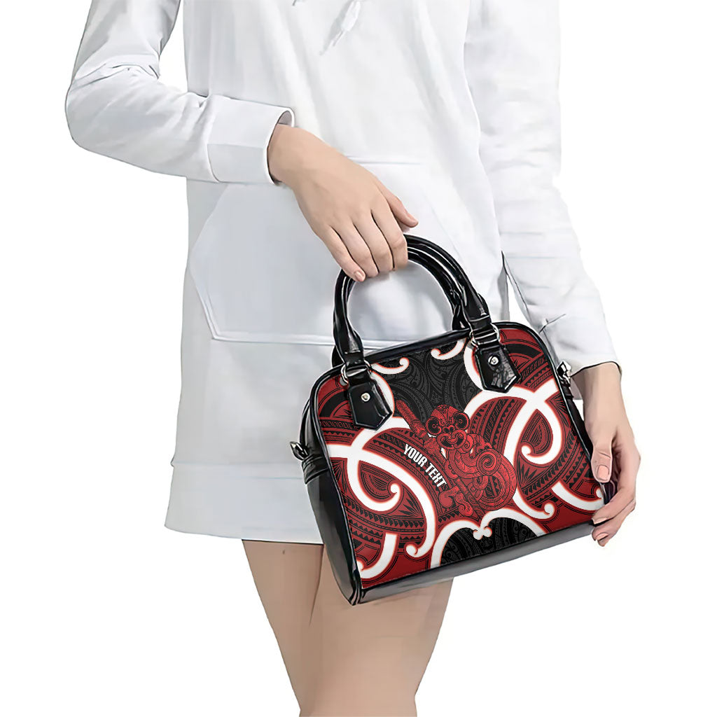 Whero Aotearoa Atua Tumatauenga Personalised Shoulder Handbag Maori God Of War Tiki With Taiaha LT14 - Polynesian Pride