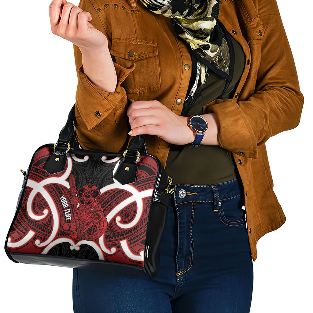 Whero Aotearoa Atua Tumatauenga Personalised Shoulder Handbag Maori God Of War Tiki With Taiaha LT14 - Polynesian Pride