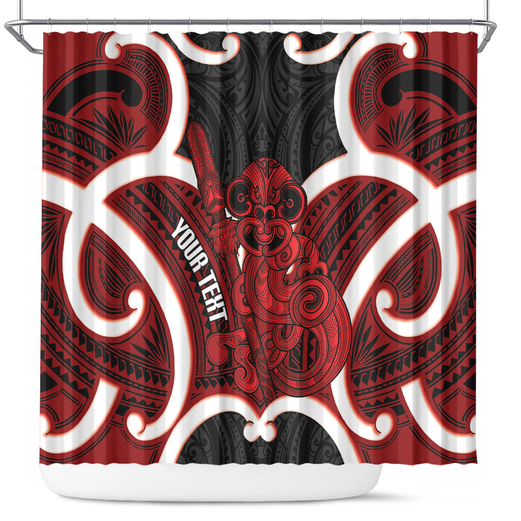 Whero Aotearoa Atua Tumatauenga Personalised Shower Curtain Maori God Of War Tiki With Taiaha LT14 Red - Polynesian Pride