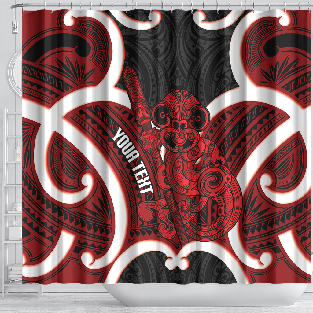 Whero Aotearoa Atua Tumatauenga Personalised Shower Curtain Maori God Of War Tiki With Taiaha LT14 - Polynesian Pride