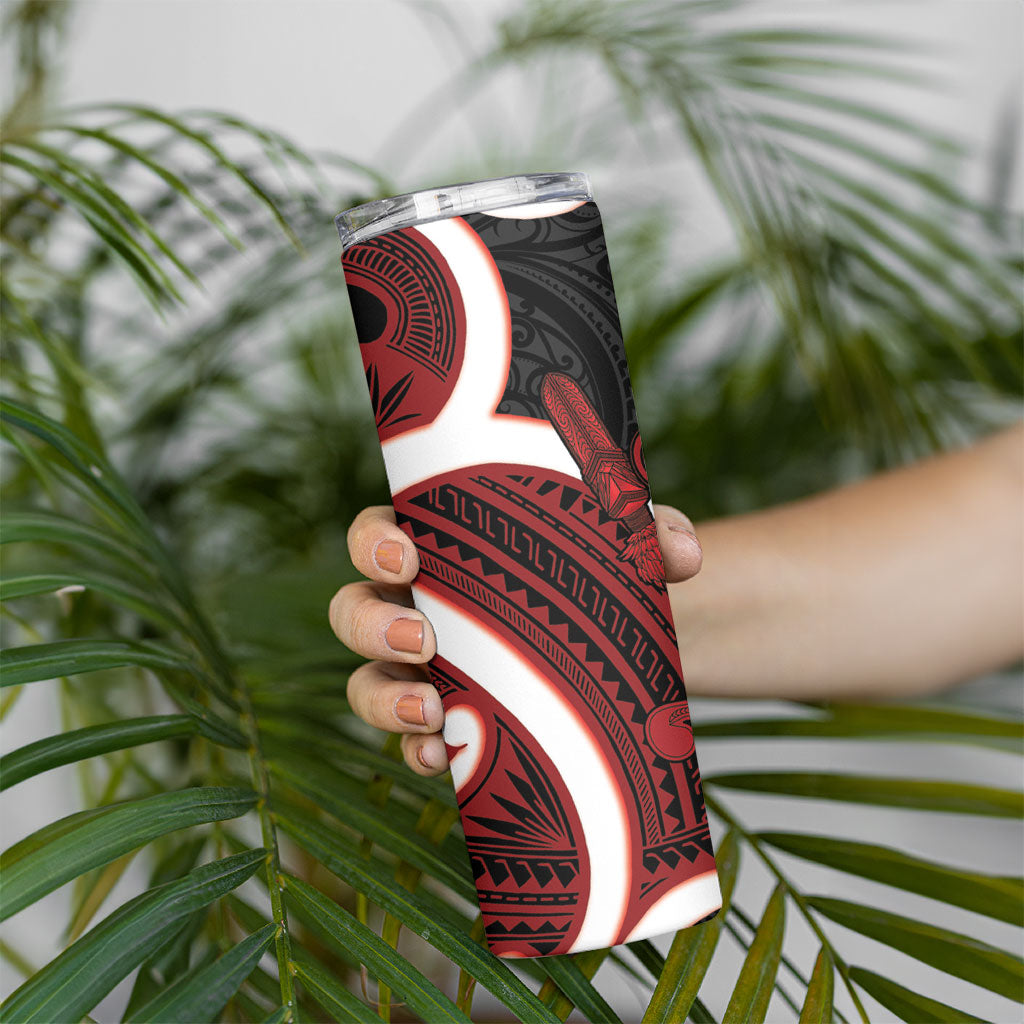 Whero Aotearoa Atua Tumatauenga Skinny Tumbler Maori God Of War Tiki With Taiaha LT14 - Polynesian Pride