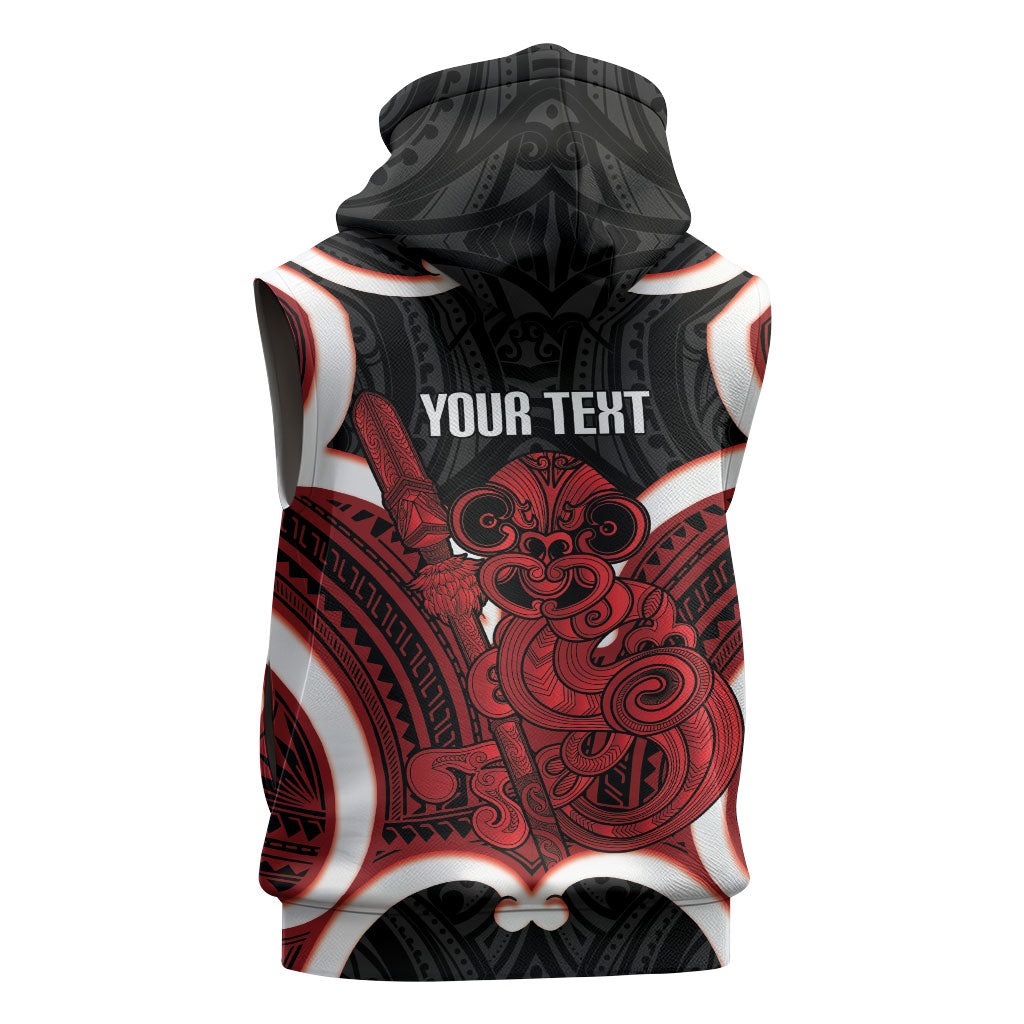 Whero Aotearoa Atua Tumatauenga Personalised Sleeveless Hoodie Maori God Of War Tiki With Taiaha LT14 - Polynesian Pride