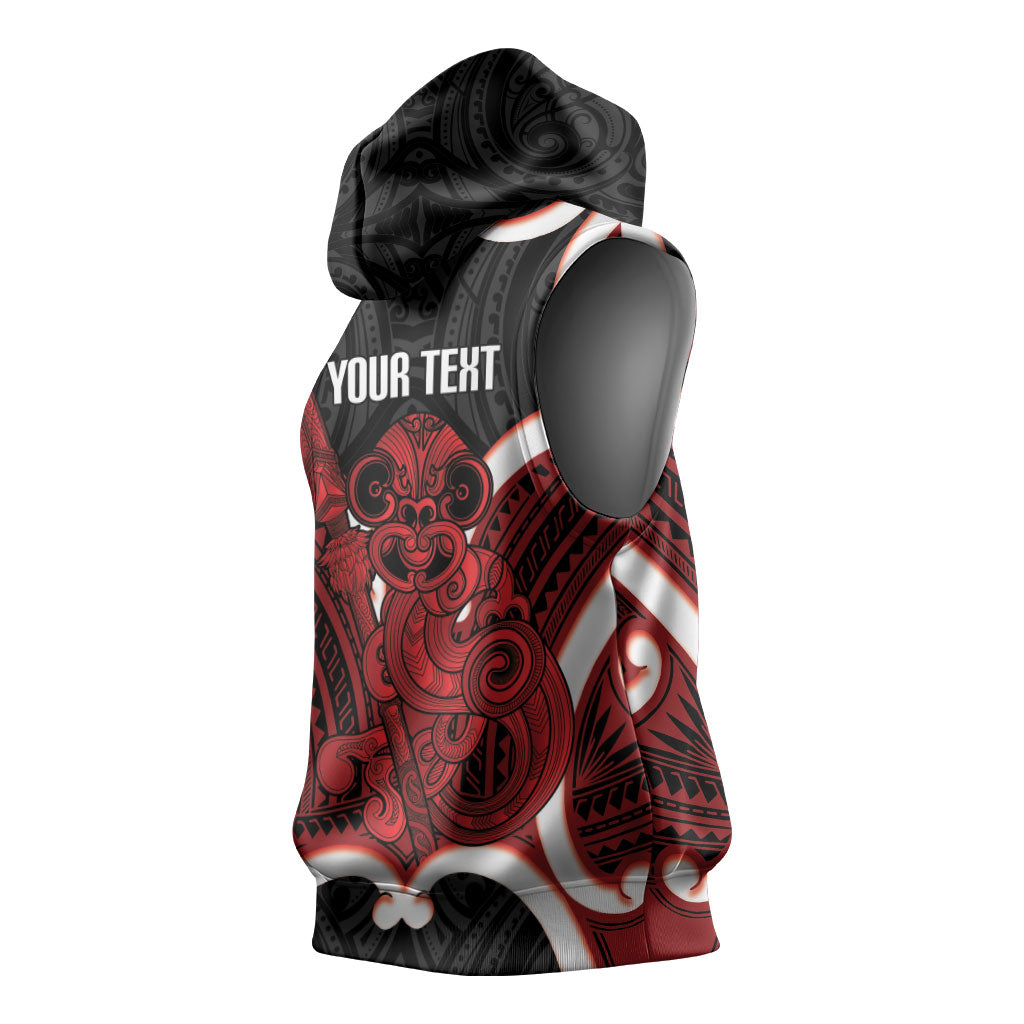 Whero Aotearoa Atua Tumatauenga Personalised Sleeveless Hoodie Maori God Of War Tiki With Taiaha LT14 - Polynesian Pride