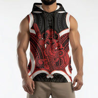 Whero Aotearoa Atua Tumatauenga Personalised Sleeveless Hoodie Maori God Of War Tiki With Taiaha LT14 - Polynesian Pride