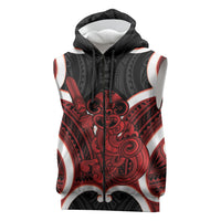 Whero Aotearoa Atua Tumatauenga Personalised Sleeveless Zip Hoodie Maori God Of War Tiki With Taiaha LT14 Red - Polynesian Pride